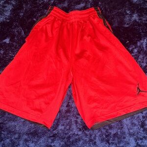 Jordan Red Mesh Basketball Shorts with Black Trim